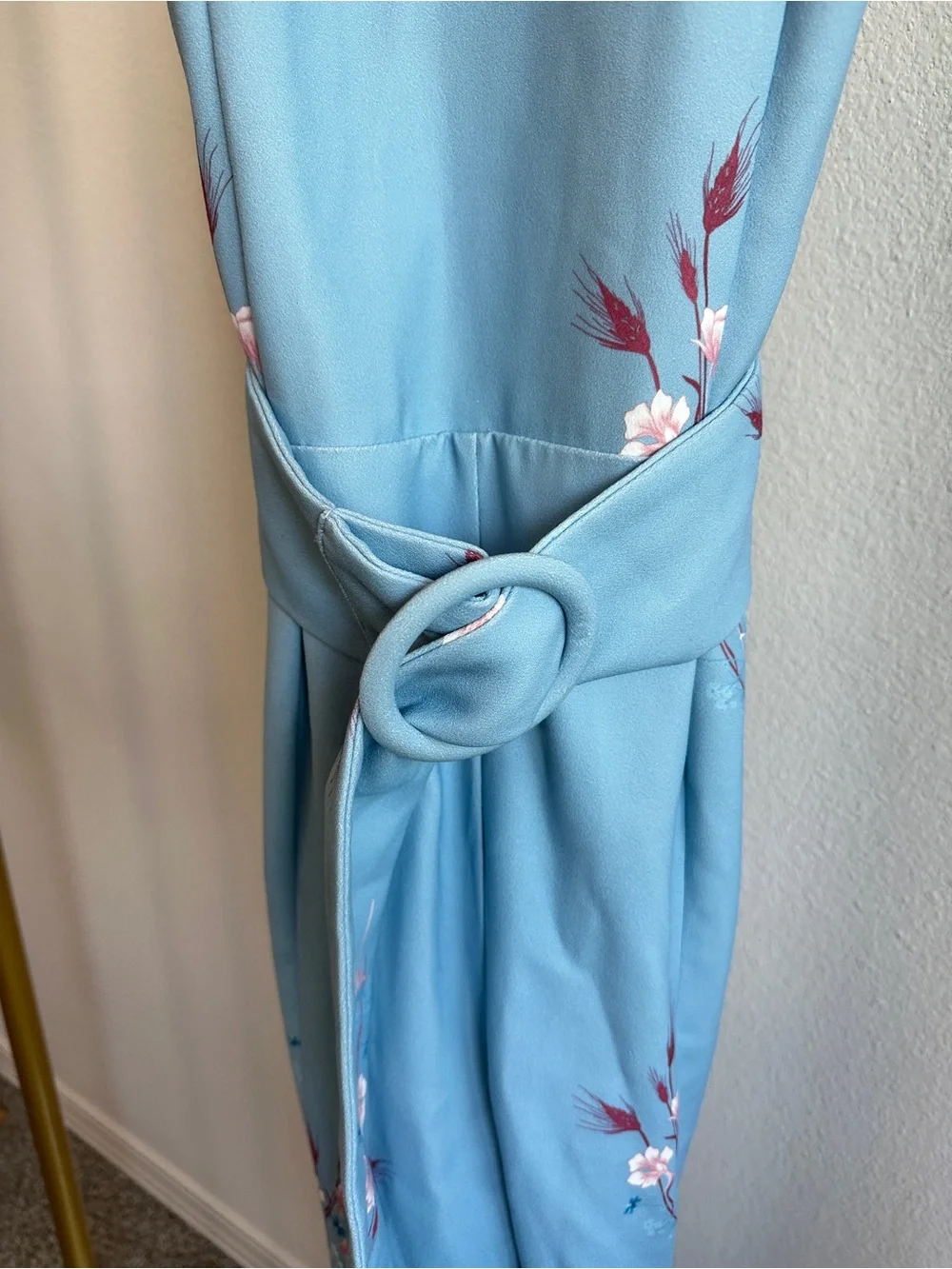 Elliatt Light Blue Floral Jumpsuit with Pink Floral Accents - Picture 3 of 13